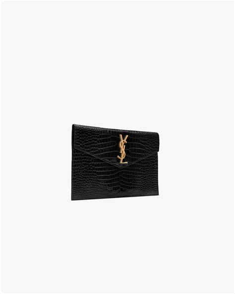 ysl tasche schwarz kroko|UPTOWN TASCHE aus glänzendem Leder mit Krokoprägung.